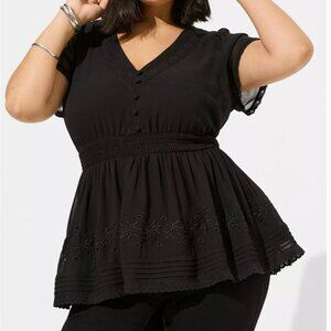 torrid Black Peplum V-Neck Blouse with Eyelet Trim